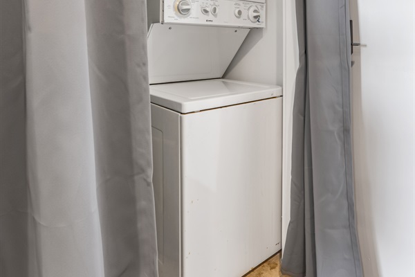 In unit Laundry washer and dryer for your convenience. This space also includes extra storage. 