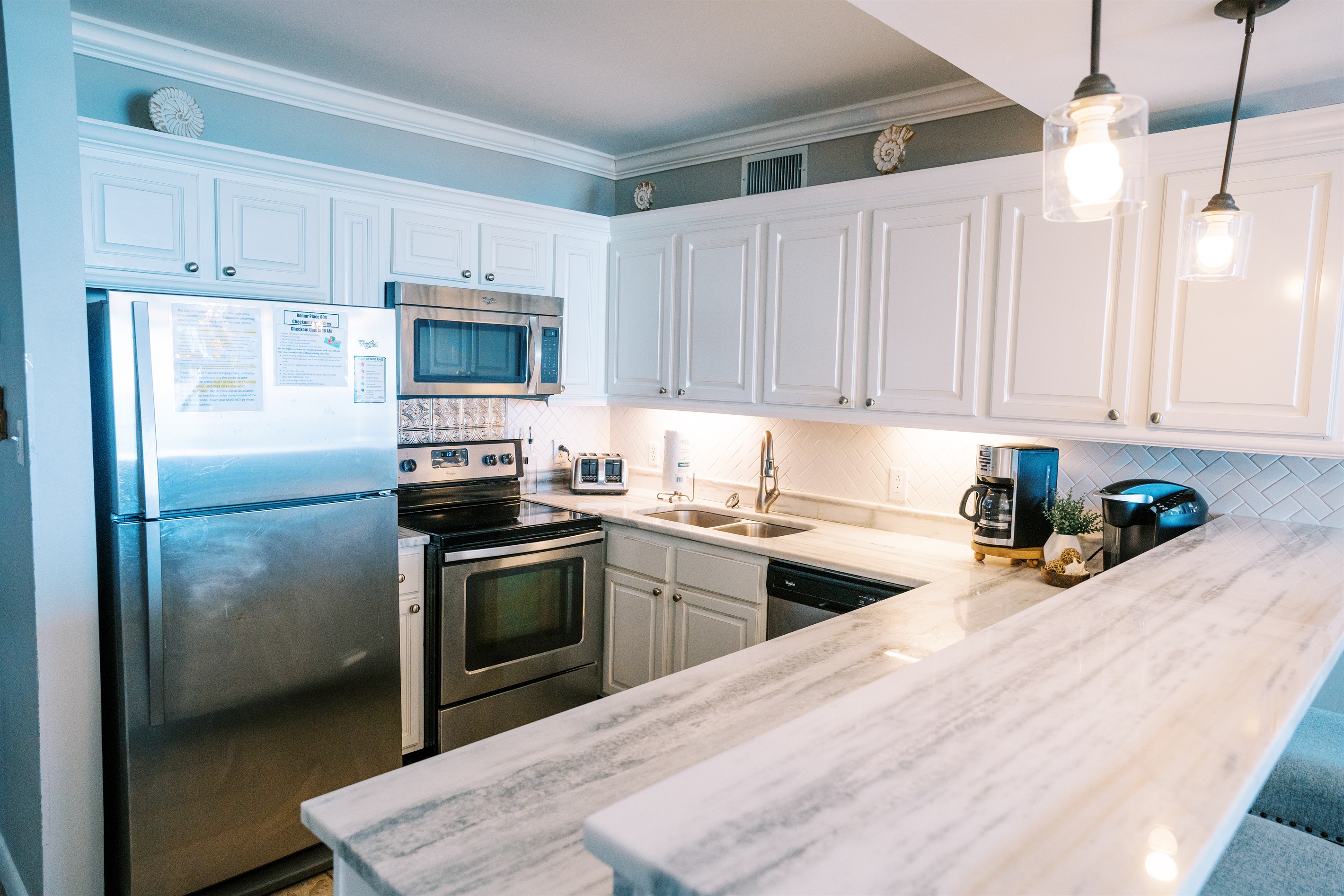 Kitchen setup with everything you need, and if you are looking for something specific, just ask! We are well-stocked.