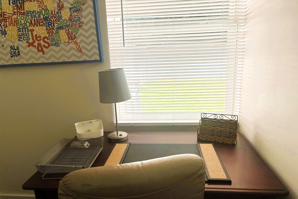 Office Desk & Chair, Backyard View