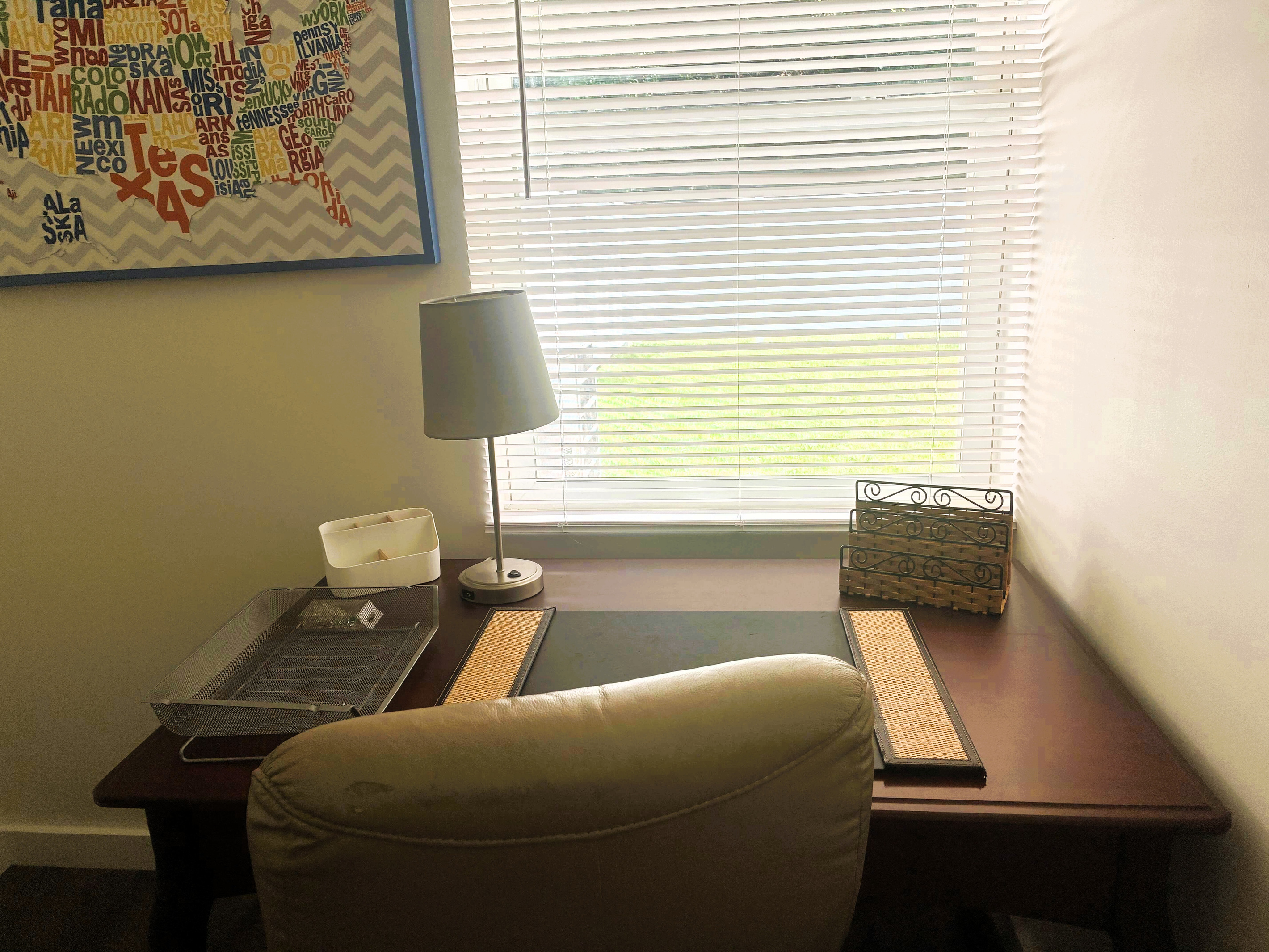 Office Desk & Chair, Backyard View