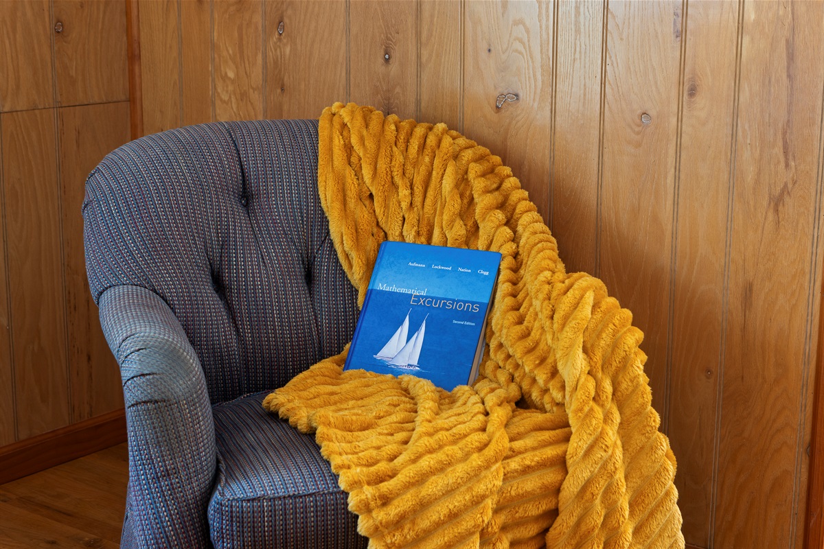 Cottage Reading Nook: Unwind in style with a plush chair, vibrant throw, and a great read!