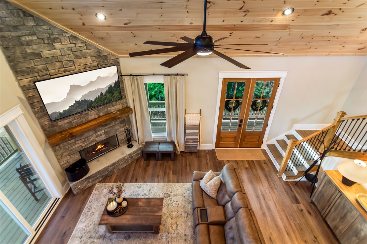 View of living room from loft 