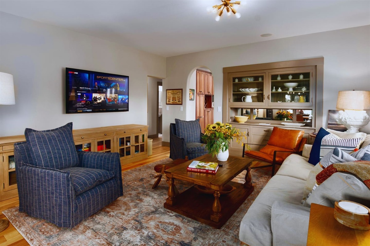 Catch your favorite shows in our living area with comfy seating and TV!
