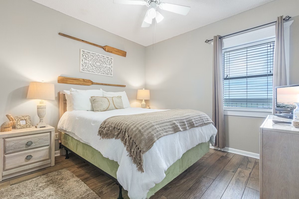 2nd Bedroom - updated flooring, modern yet beachy!