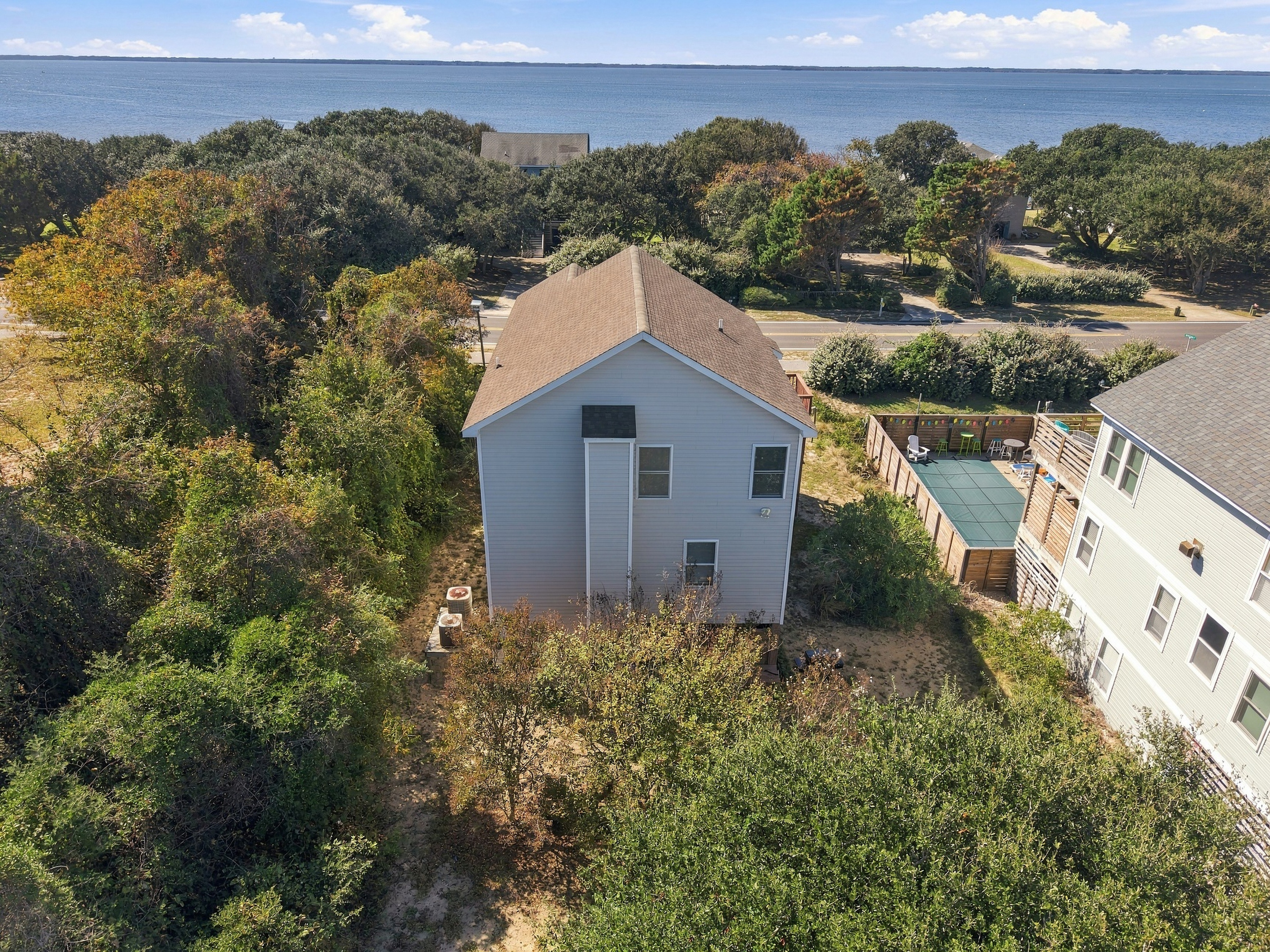 Tucked into the trees, with the Currituck Sound just across the road.