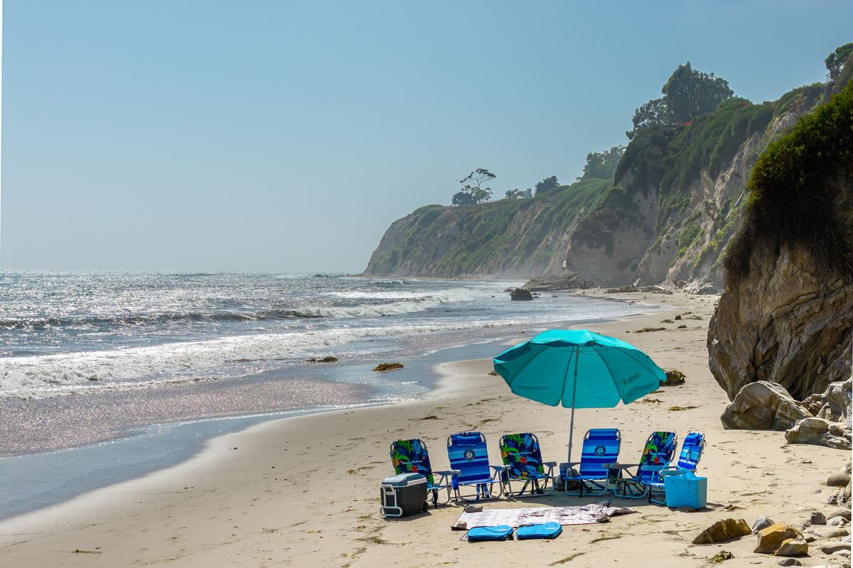 Beach chairs, umbrella, boogie boards included
