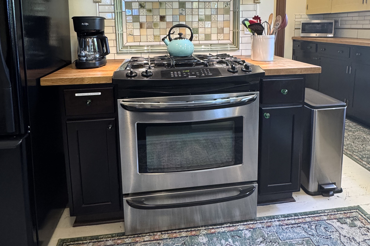 Gas stove - ready for home cooked meals.
