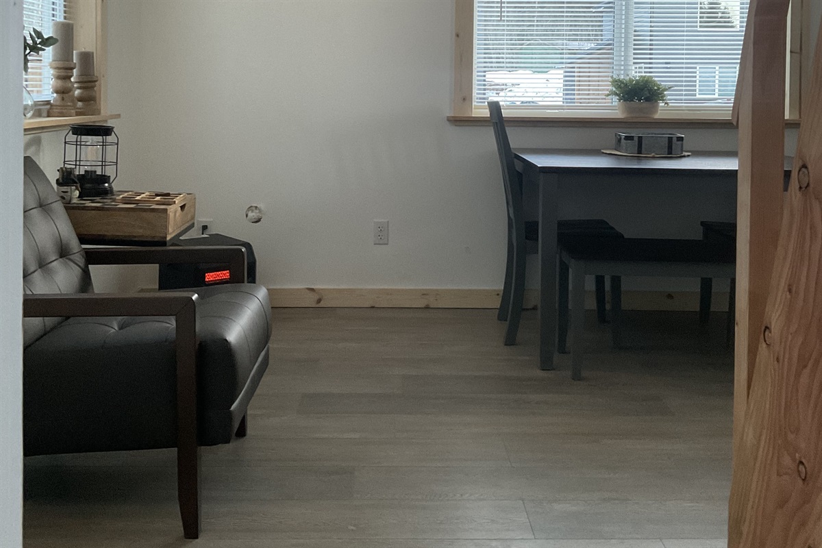Downstairs seating and dining area.