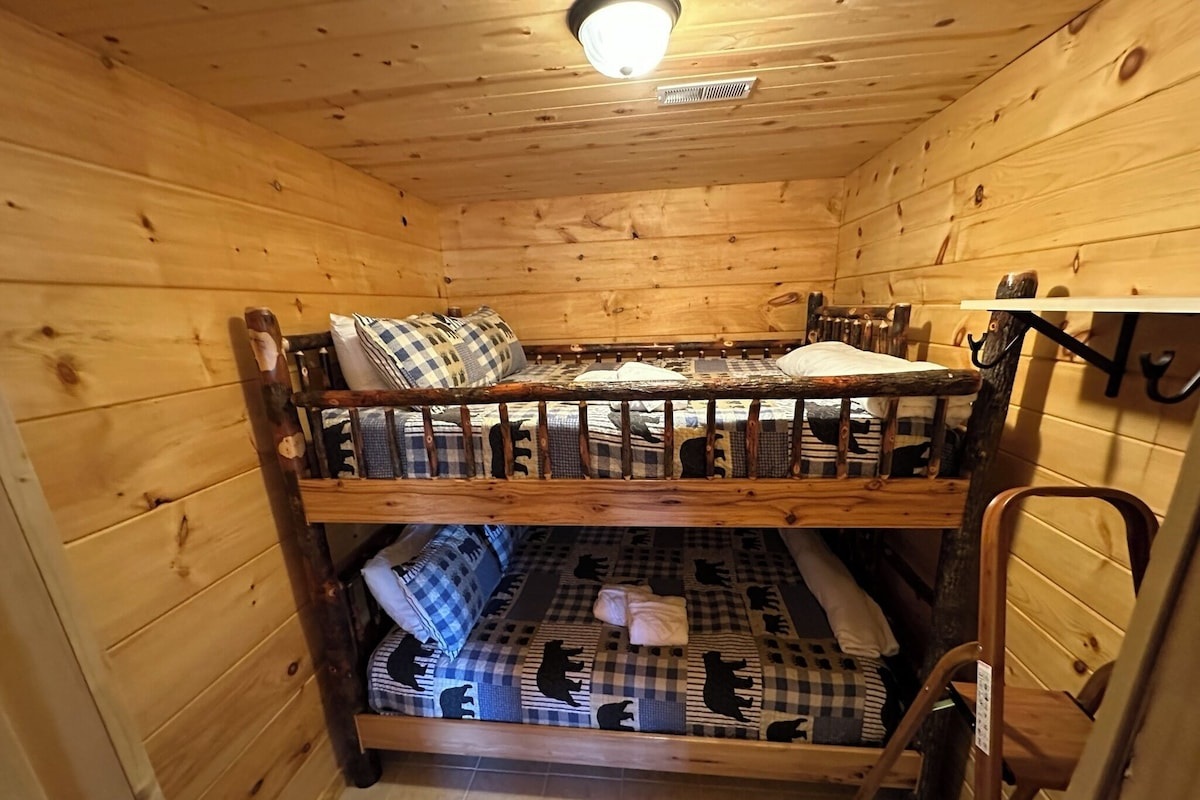 bedroom # 5 on the bottom (basement) floor. Queen bunk beds sleeps 4