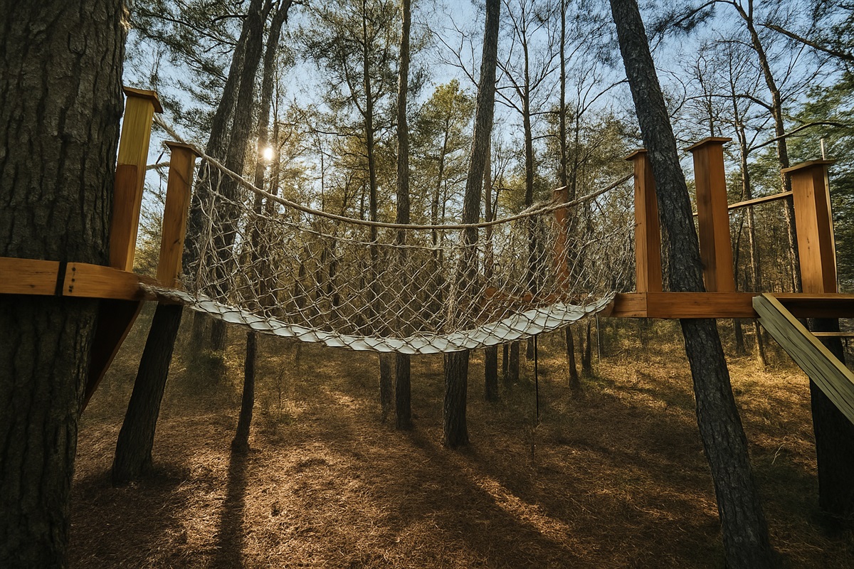 A dreamy rope bridge suspended between the pines, perfect for little explorers and big imaginations. Let the kids wander from platform to platform while you soak in the peaceful forest setting that makes Pinewood Lodge feel like its own secret world.