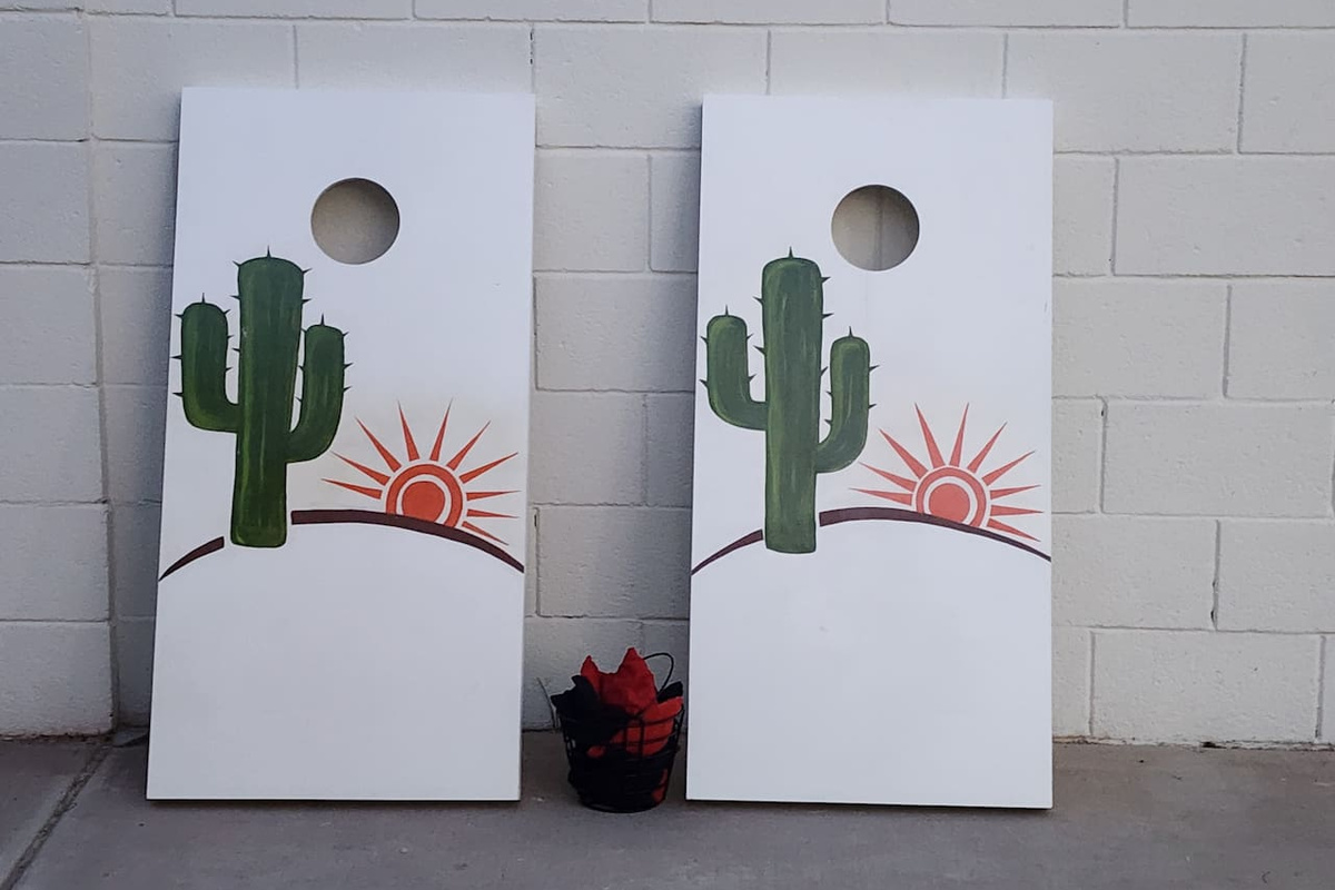 Play, laugh and compete the Cactus Chill way.  The backyard cornhole is ready for friendly games and relaxed outdoor fun for guests of all ages.
