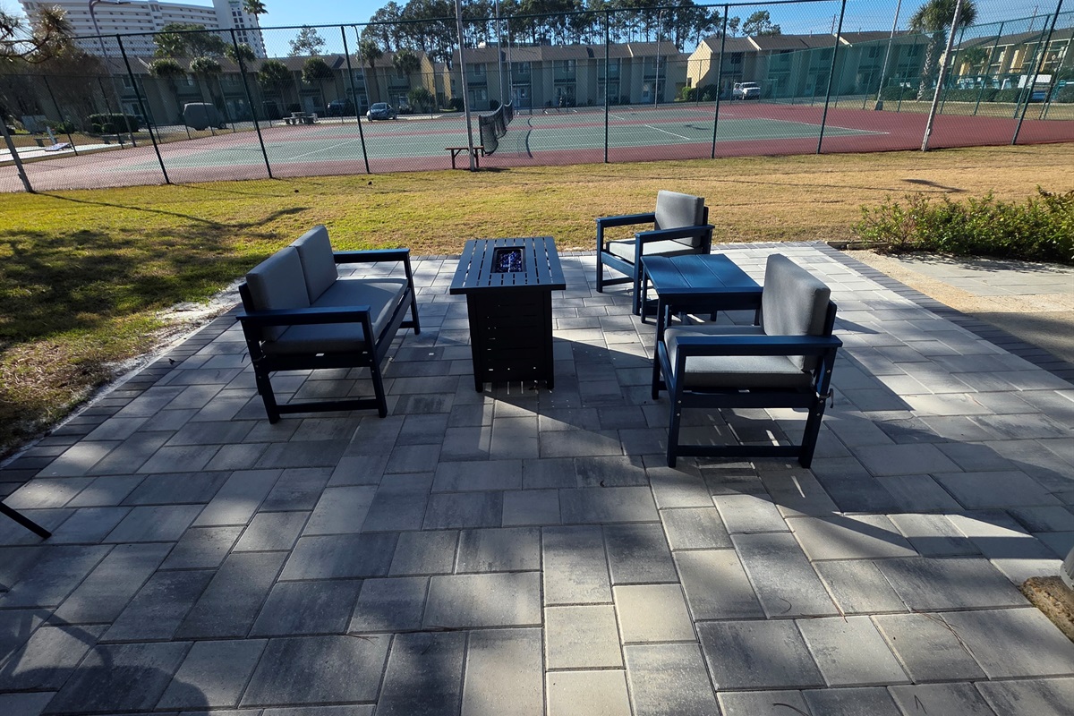 New Patio Pavers with Brand New Patio Furniture and Gas Fire Pit