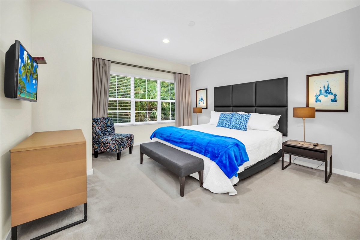 Primary bedroom with king bed