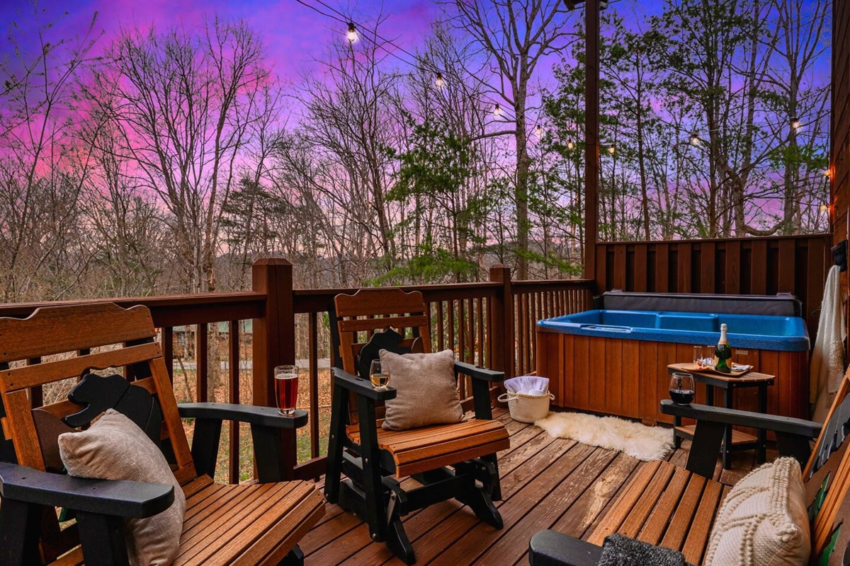 One of our favorite ways to decompress is to grab a beer and sit on the deck then jump into the hot tub!