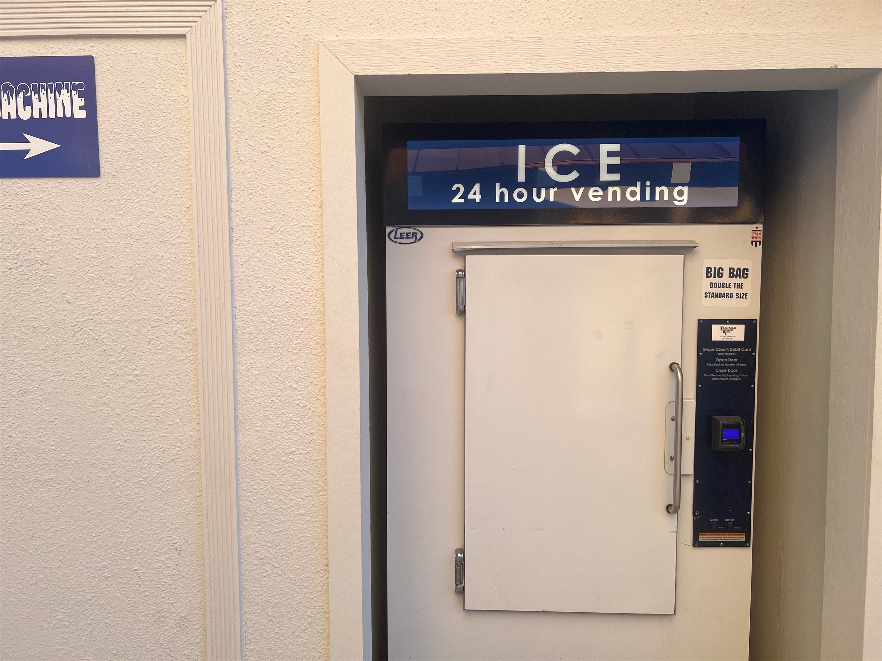 Ice Vending located at the Restrooms by the Outdoor Pool.