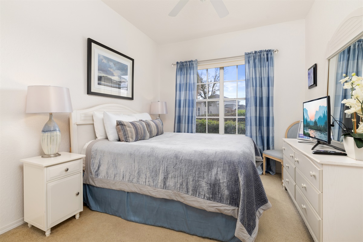 The first floor queen bedroom is perfect for those who don't like stairs.