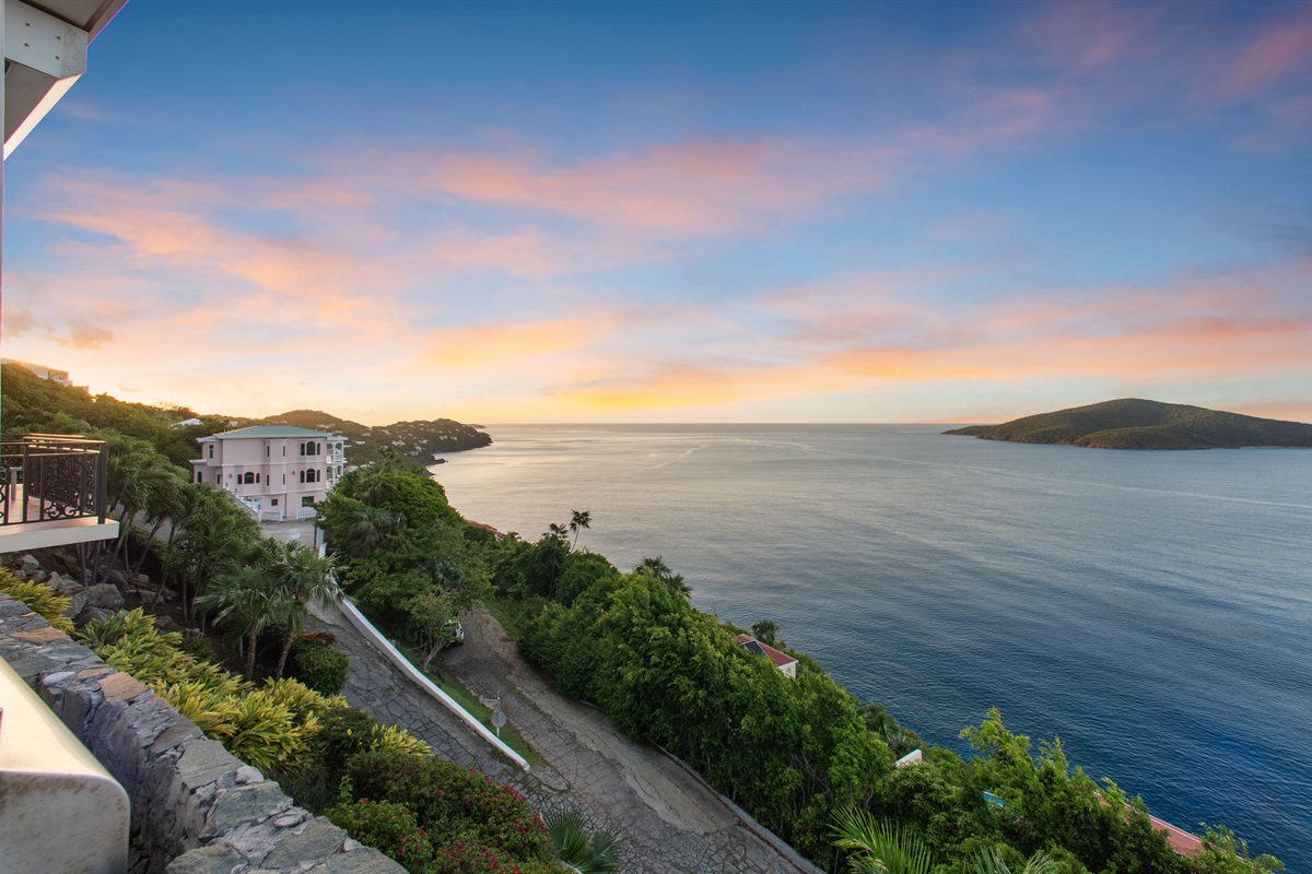 This is looking west, off of the pool deck balcony at sunset.