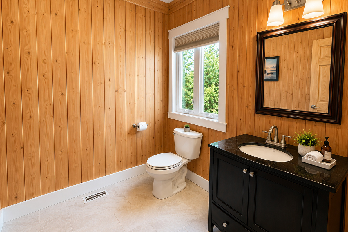 First floor powder room off of den