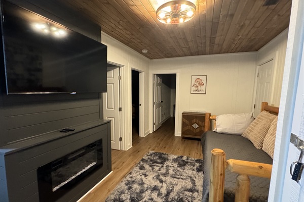 Games, TV great for entertaining and the Electric Fire Place has a blower that provides warmth as you snuggle under one of our throw blankets on the day(trundle) bed.