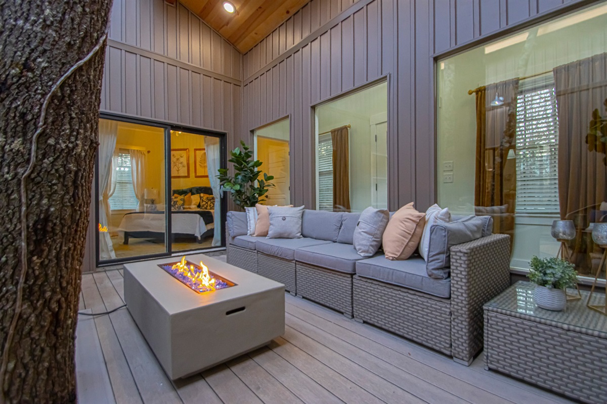 Four Oaks Fire Table in Atrium