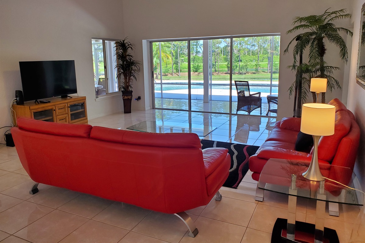 Living room view of pool
