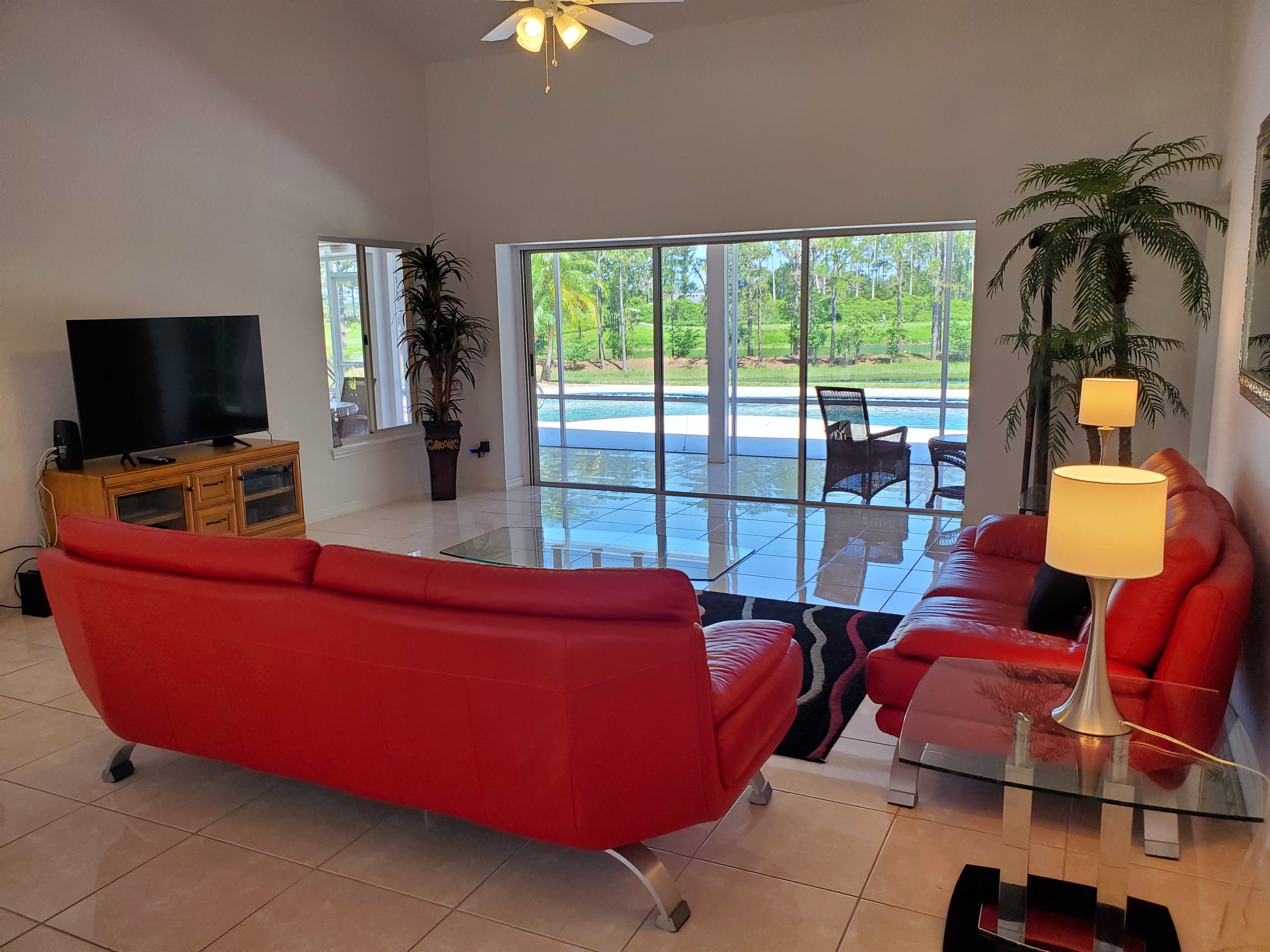 Living room view of pool