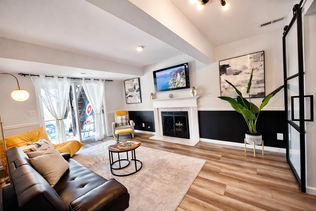 Beautiful family room with fireplace. 