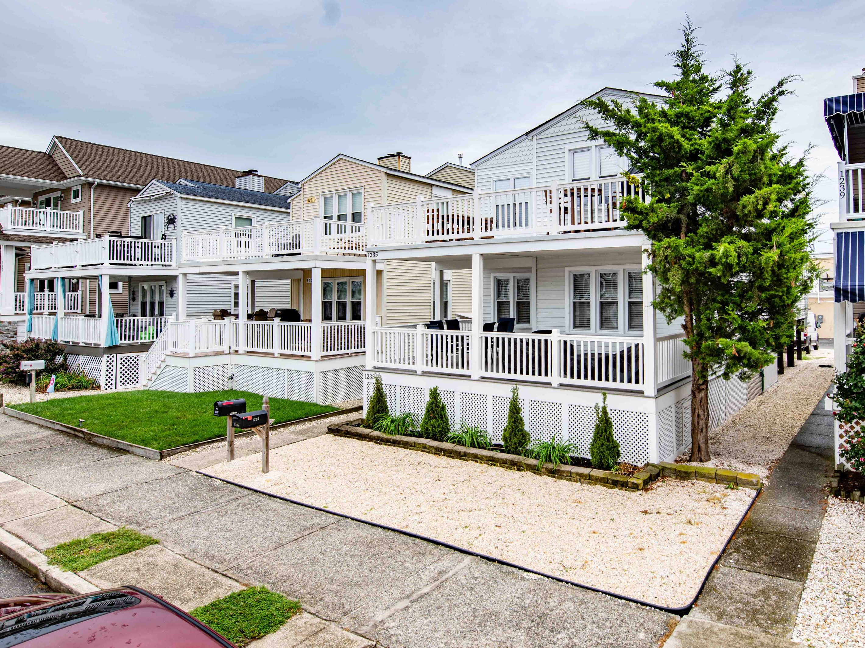 Exterior view featuring private front porches