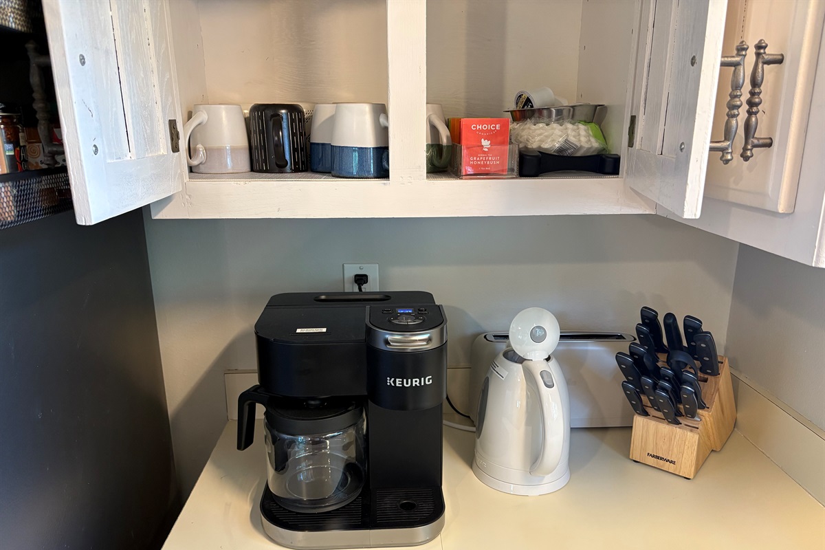 Keurig, Coffee Pot, and Electric Tea Kettle 