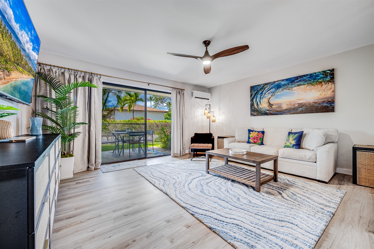 Comfortable living room with sleeper sofa for 3rd and 4th guests