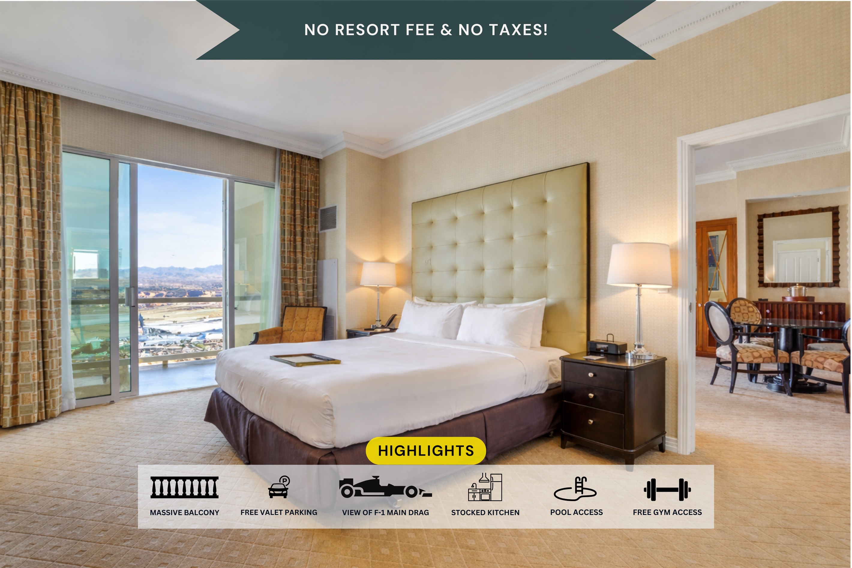 Your master suite opens to a massive balcony with breathtaking views of the Vegas desert. 🌴🌞