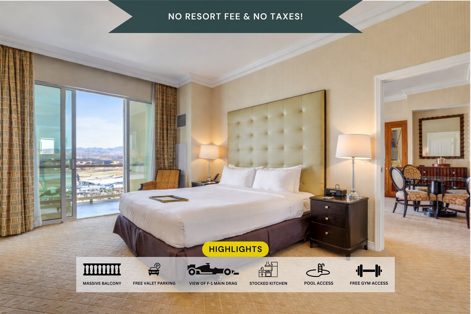 Your master suite opens to a massive balcony with breathtaking views of the Vegas desert. 🌴🌞