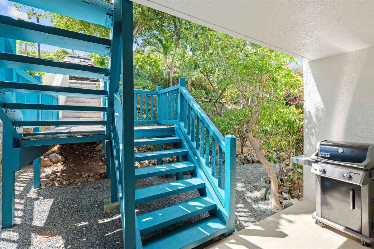 Stairs from the parking area to the front entrance