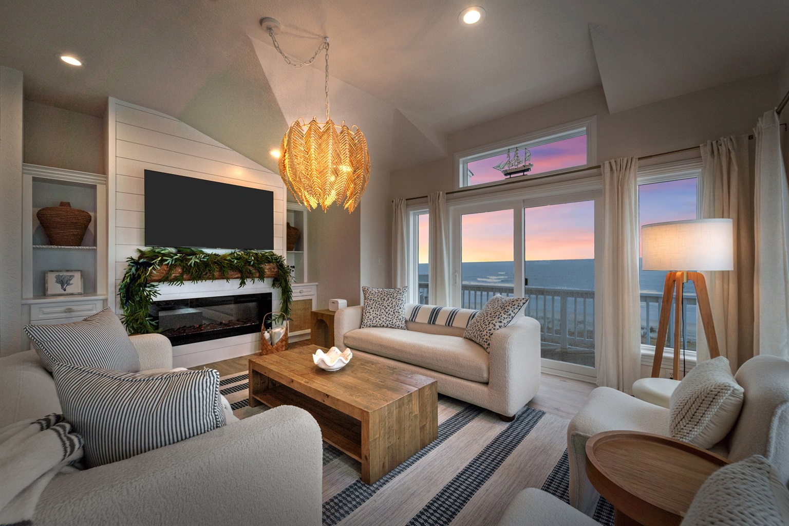 View of living room with Roku TV