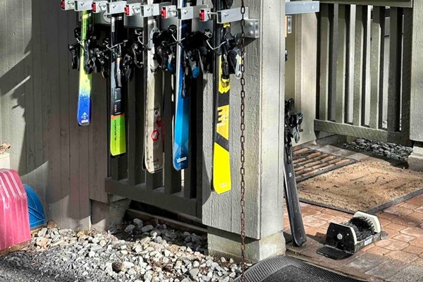 Lockable Ski-Key racks right outside the front door provide secure & convenient ski & snowboard storage