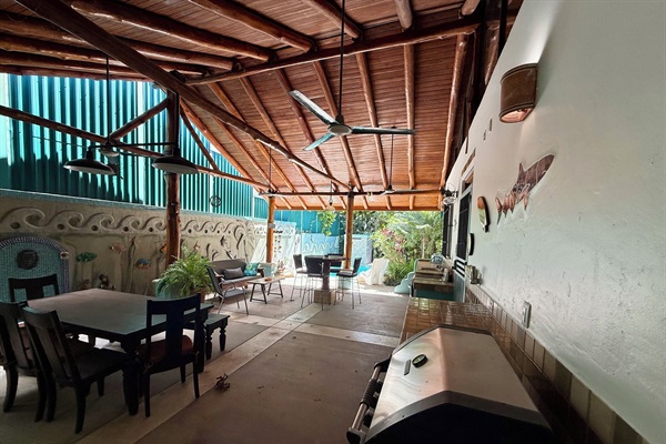 Large Rancho.  Outdoor dining table for 8 plus 4 person high top.  Gas grill 