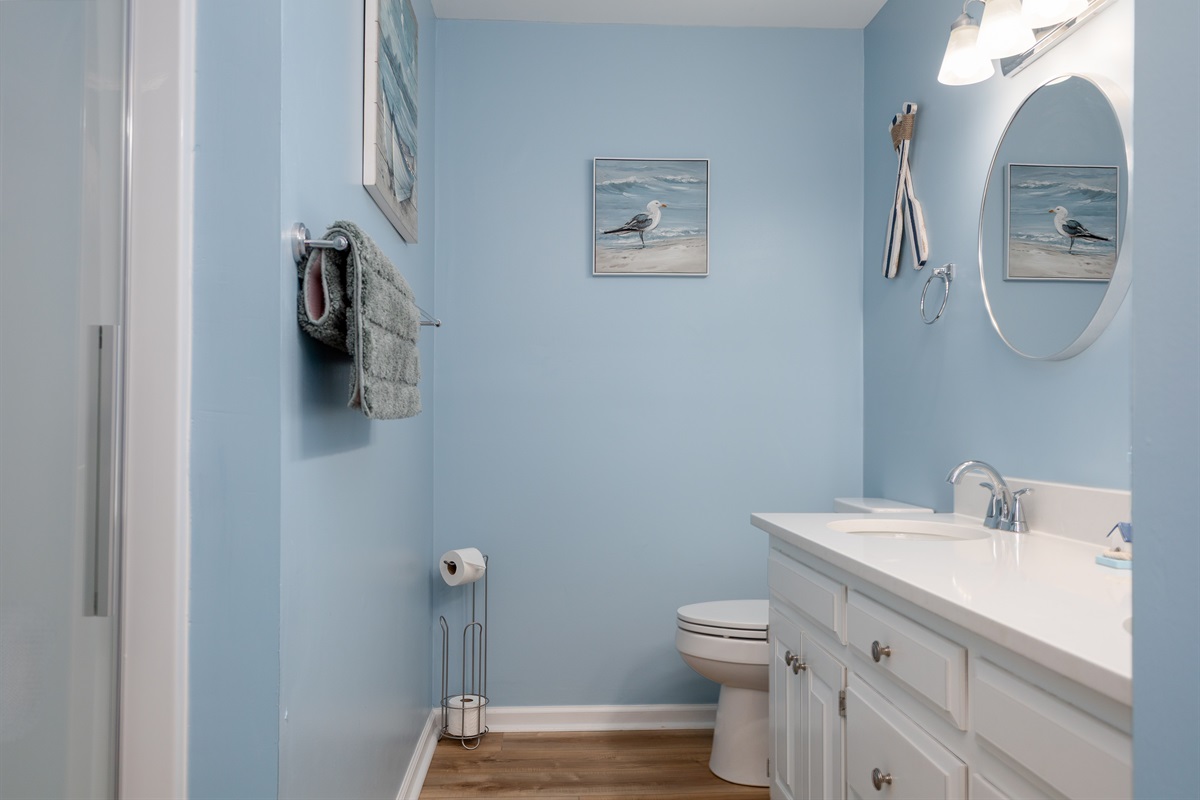 Hallway bathroom with vanity