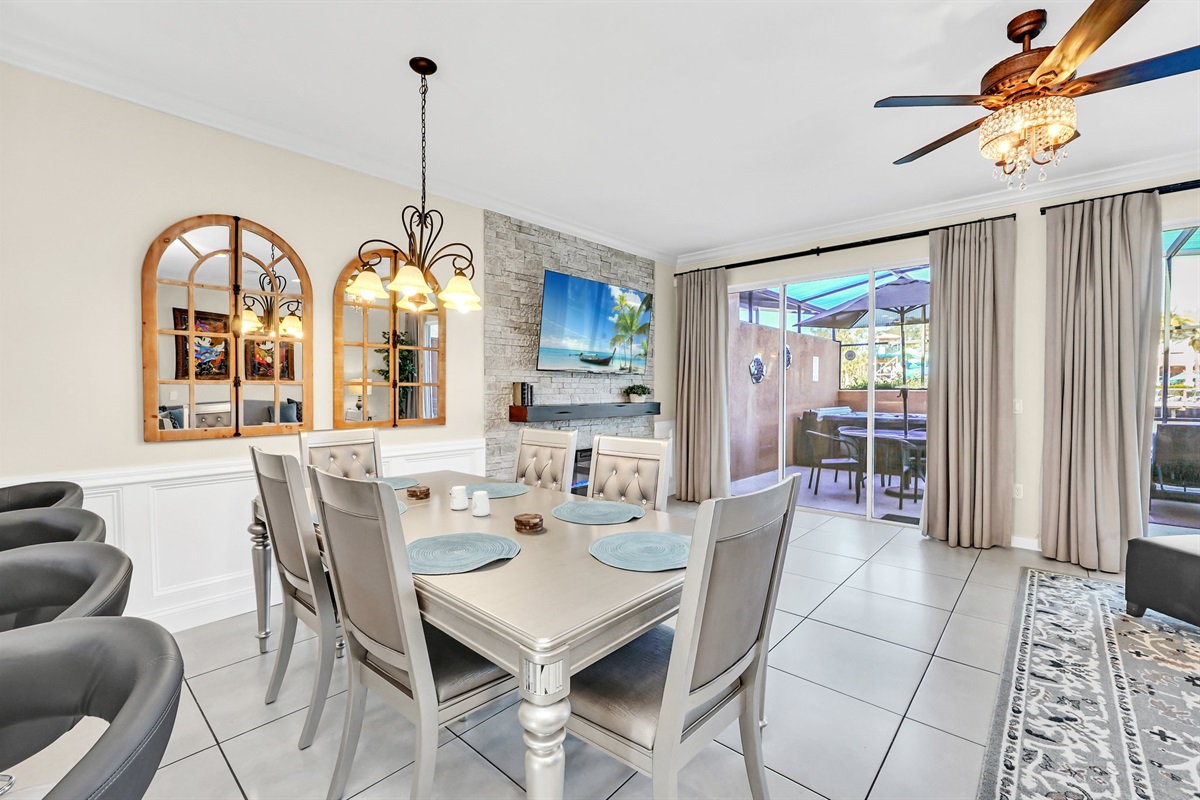 Dining area overlooking the living room and lanai