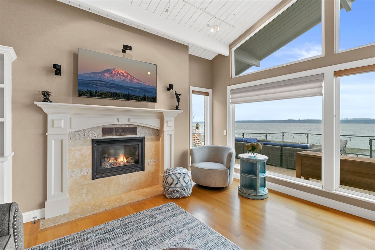 Gas fireplace, 60" Smart TV + Surround sound system!