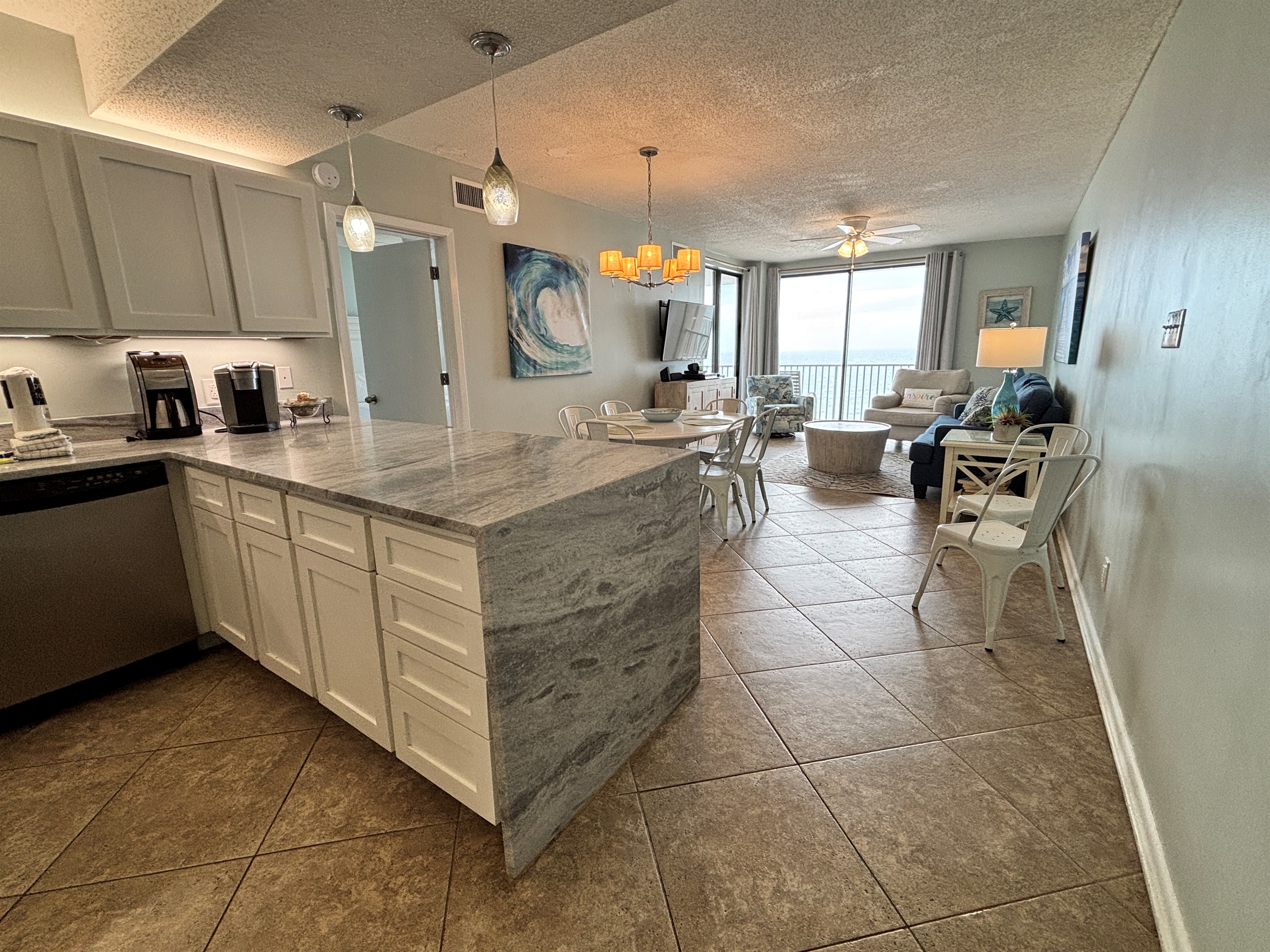 Open kitchen layout so you can cook, snack, and still be part of the conversation.