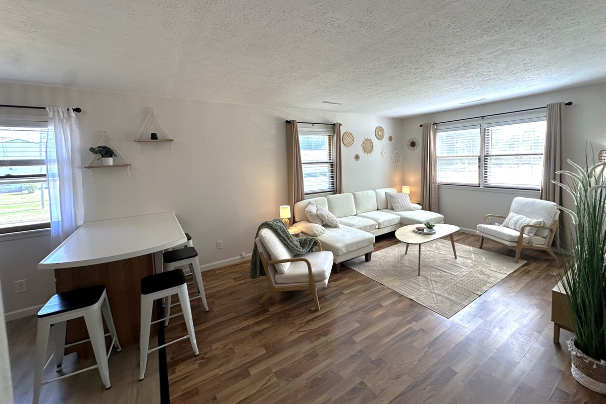 Dining area close to living room and kitchen