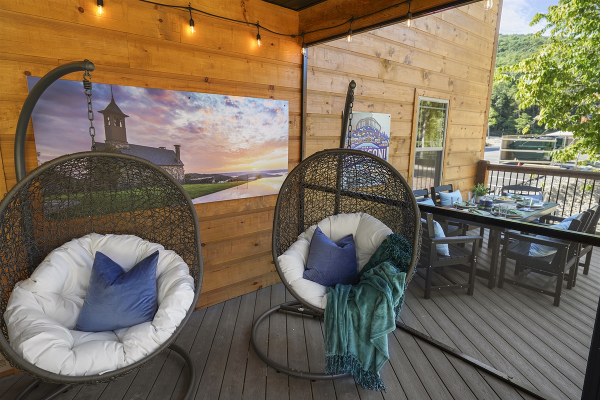 Comfy egg chairs perfect for relaxing, reading or catching up with your best friend.