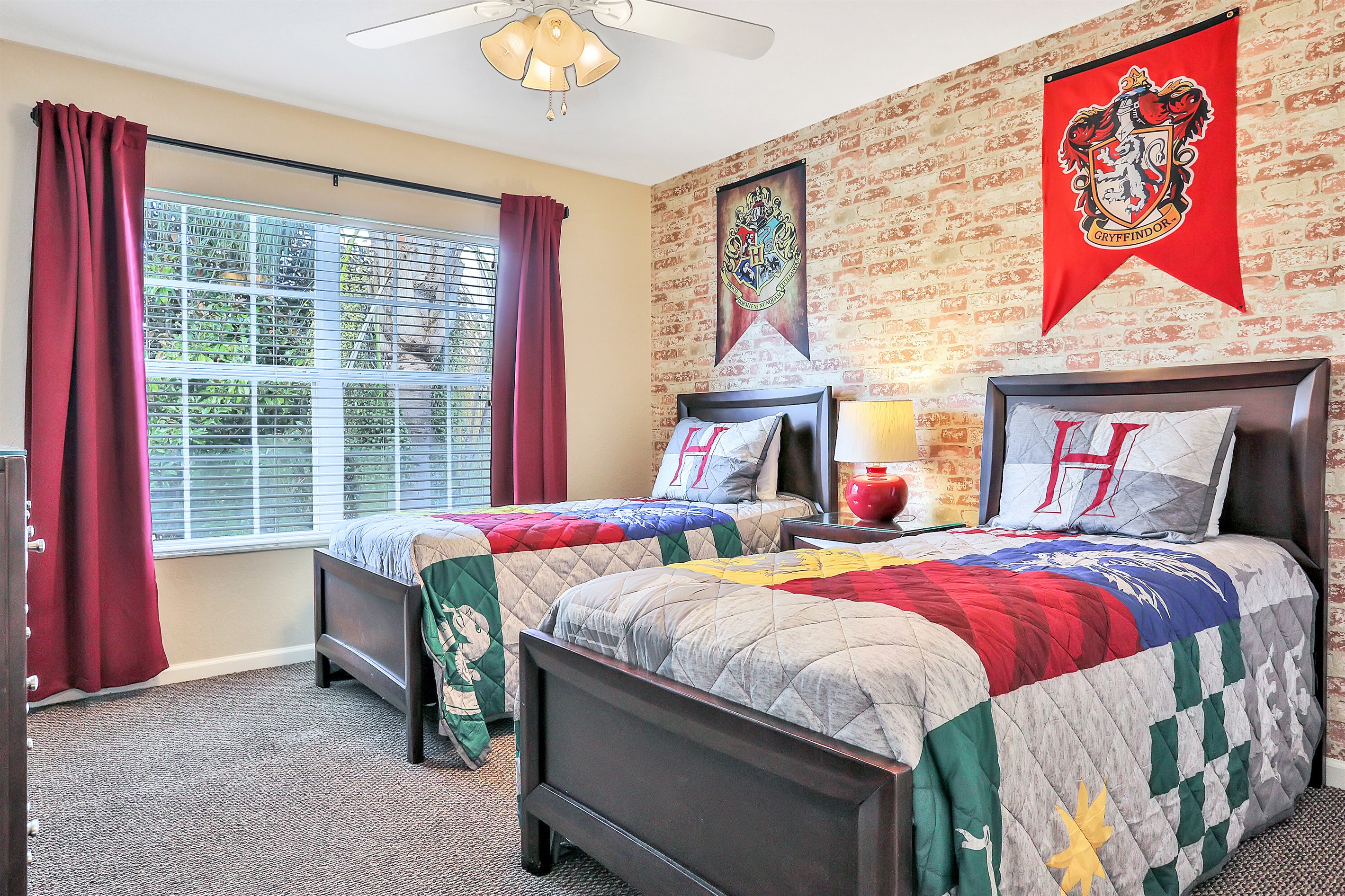 Harry Potter twin bedroom with 43" TV,. Now with luxury vinyl flooring.