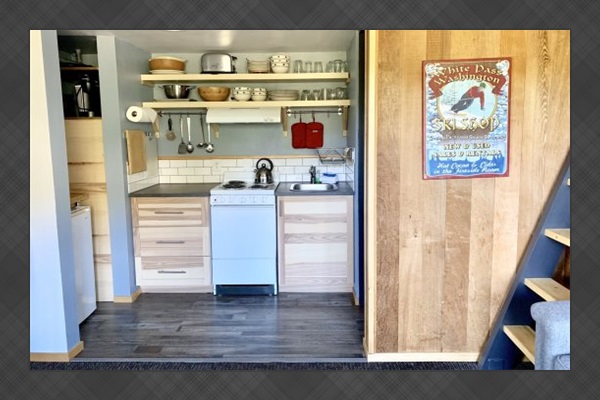 Kitchenette with under counter fridge