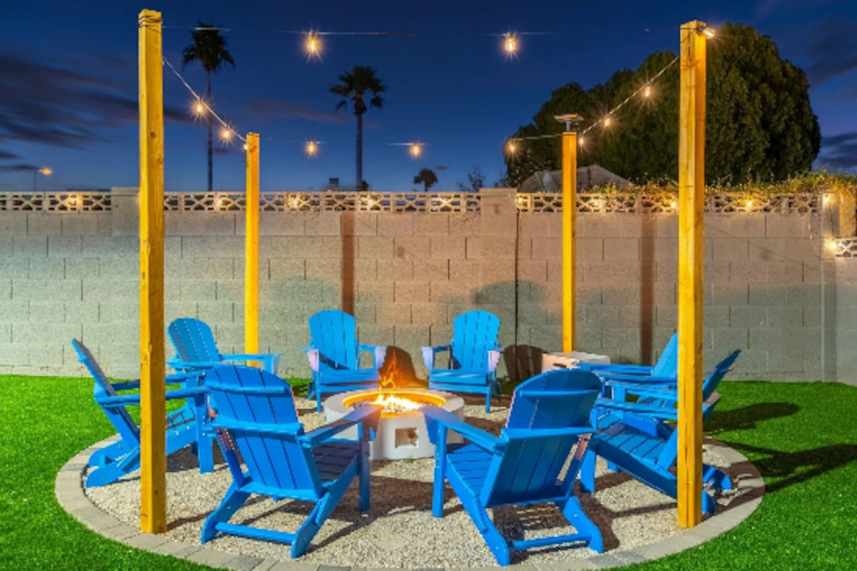 Twinkling string lights and a crackling fire pit make for the perfect nightcap to a full day of play.