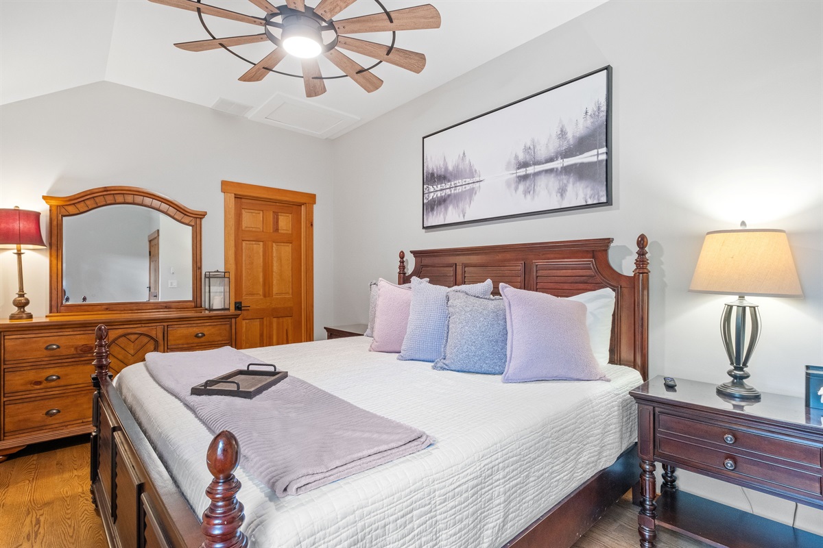 Second floor ensuite bedroom with king bed and its own full bath