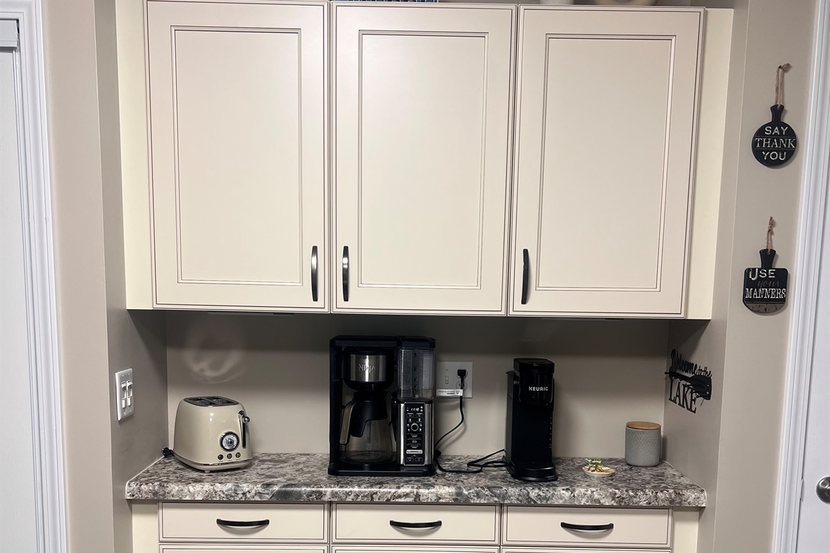 Coffee area- Ninja 12 cup coffee maker and Keurig
