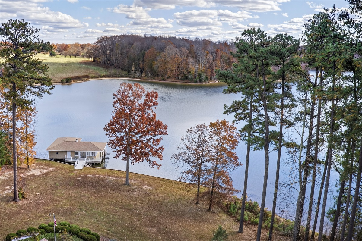 Private boathouse with panoramic lake views.