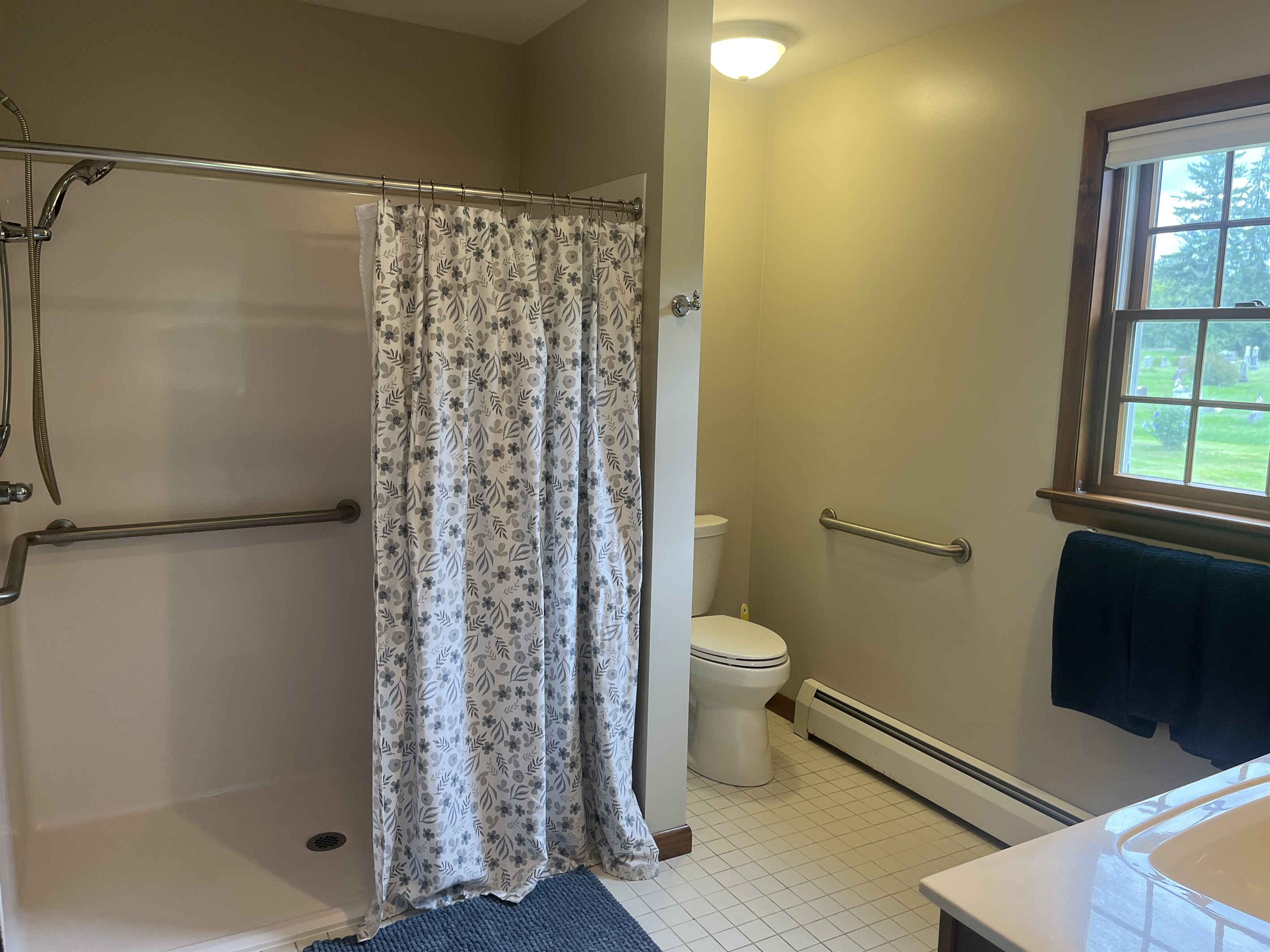 Ensuite bath w/ Roll-in shower w/grab rails and seat