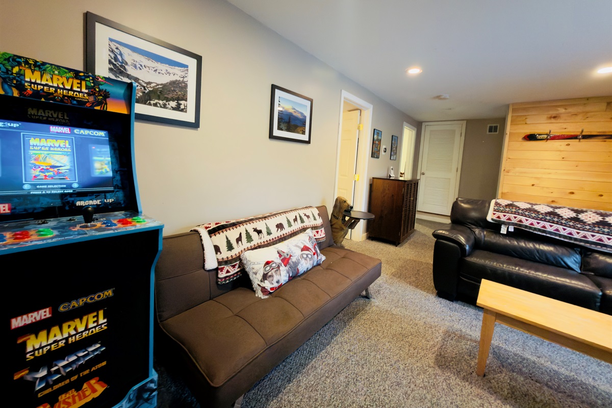 Marvel Arcade in lower level living room